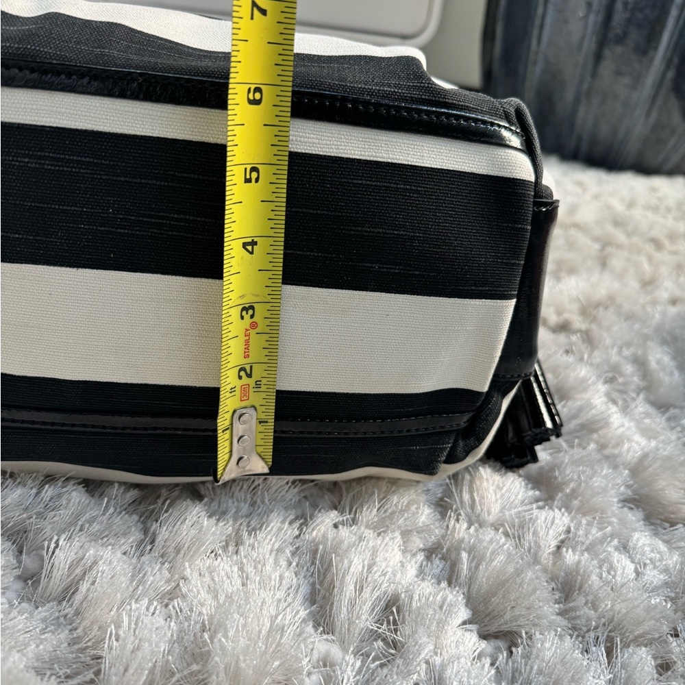 Kate Spade Black and White Stripe Canvas and Patent Leather Accents Hand Bag - Picture 10 of 11